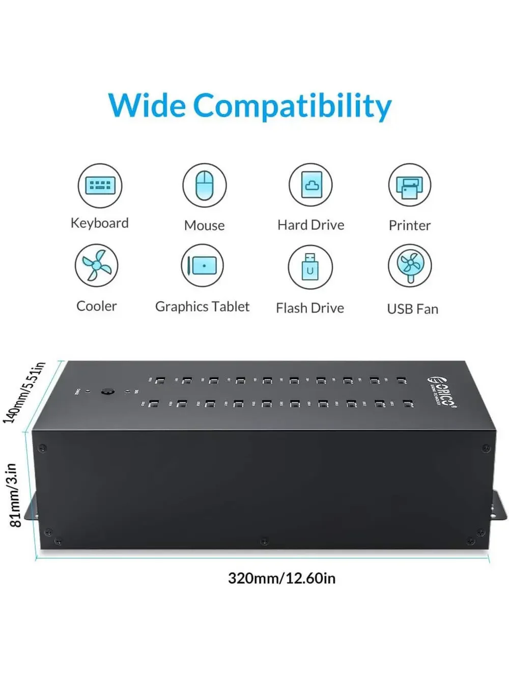 ORICO Industrial USB Hub 20 Ports Mountable 150W Powered Industrial Grade NEW